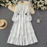 Advanced French style waist cinching slimming pleated lantern sleeve dress for autumn women's clothing, princess style white fairy dress