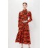 Real time spot new spring and autumn red leopard print dress with pockets, long sleeves, waistband, waist cinching temperament, mid length skirt for women