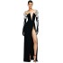 Cross border European and American new shoulder long sleeved strapless V-neck patterned rhinestone bandage dress sexy temperament dress