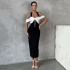 European and American cross-border new black and white contrasting slit hanging neck dress, elegant party dress with socialite temperament, bandage dress