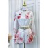 Real shooting spot Australian light luxury vacation style flower print fungus lace loose shirt+wide leg shorts set