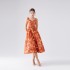 Real shot Australian design camisole dress with orange print for women, waist cinched and backless, trendy vacation style dress