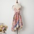 Real time spot Australian light luxury camisole V-neck dress with heavy stitching lace irregular print holiday dress