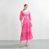 Real time shooting of European and American fashion with exposed waist design, square collar, cotton and linen patchwork lace lace dress, large swing long skirt