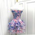 Real shot spot 3-color European niche heavy industry multi-layer ruffle edge lace embroidery elastic strapless dress short skirt