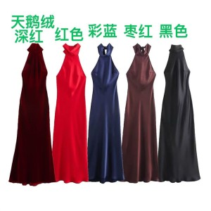 Foreign trade 2024 autumn new dress women's clothing European and American style high-end backless hanging neck French elegance 8739331