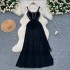 Evening Dress Women's New High end Elegant Dress Female Sexy Lace V-neck Waist Strap Mesh Long Dress