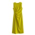 Foreign trade 2024 summer new women's solid color pullover round neck sleeveless side pleated decorative MIDI dress