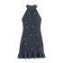 Cross border Amazon women's clothing wholesale 2024 autumn and winter bead artificial fur effect hanging neck collar sleeveless dress