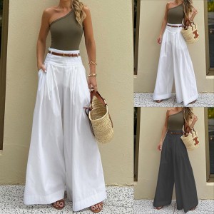 FD1539 in stock 2024 autumn new cross-border women's fashion temperament solid color high waist wide leg casual pants