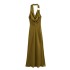 Foreign Trade 2024 Summer New Women's Wear Hanging Neck Neck Silk Texture Hanging Neck Midi Long Dress 9878157