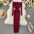 2019 new trendy and sexy cross shoulder slim knit mid to long goddess style dress for women in autumn and winter