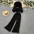 Light mature style, high-end feeling, tied waist, soft and sticky velvet long sleeved shirt, two-piece set, women's autumn high waist wide leg pants