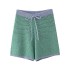 2024 New Women's Loose Knitted Polo Shirt Collar Top High Waist Knitted Shorts Set 6427041