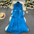 Long sleeved dress for women in spring 2024, new French retro elegant bow tie tie, waist cinching, big swing chiffon skirt