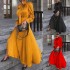 FD003 in stock 2024 autumn Amazon new European and American women's clothing mid long long sleeved temperament dress for women