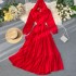 Travel photoshoot fairy style long dress, red hooded ruffle hem, big display chiffon fairy dress, beach vacation dress, autumn outfit for women