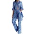 FD1266 in stock 2023 spring new cross-border fashion women's printed long sleeved top straight leg pants two-piece set