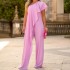 FD1329 in stock 2024 summer new cross-border women's fashionable solid color loose sloping shoulder long jumpsuit