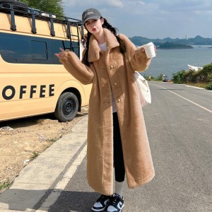 2024 new European and American station temperament casual winter environmentally friendly fur coat women's knee high mid length thick coat trend