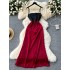 High end banquet dress, women's palace style retro strap, waist cinching, strapless strap, mid length satin French dress