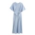 Foreign Trade 2024 Autumn New Women's Fashion European and American Style Simple Knot Silk Texture Dress 8372270