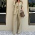 In stock 2024 autumn/winter new cross-border women's fashion temperament solid color vest suit wide leg pants three piece set