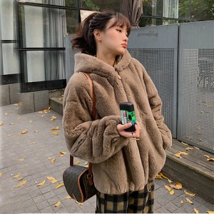 2021 new autumn and winter casual loose Korean version faux fur jacket women's furry thick hooded baseball jacket