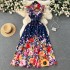 European and American retro court style niche design high-end shirt skirt sleeveless waist cinching slimming floral large swing dress