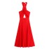 Foreign trade 2024 autumn new women's slim fit small pleated underwear style hanging neck collar long dress 3564152