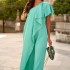 FD1329 in stock 2024 summer new cross-border women's fashionable solid color loose sloping shoulder long jumpsuit