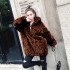 2020 winter new slim fitting mink fur jacket women's hooded casual loose hoodie baseball jersey leopard print