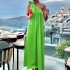 FD1490 in stock 2024 European and American cross-border women's fashion satin sleeveless sloping collar mid length fake dress