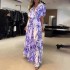 FD1283 in stock 2024 summer new cross-border women's fashionable V-neck loose medium long printed dress