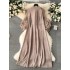 Miyake pleated solid color dress for female niche, light mature style, three-dimensional flower, loose and slimming, with a sense of sagging, European and American style long skirt