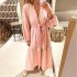 FD1315 in stock 2024 autumn new cross-border women's fashion V-neck bubble sleeve bohemian cotton and linen dress