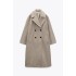 European and American women's winter new style solid color long sleeved lapel loose double breasted long coat jacket