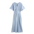 Foreign Trade 2024 Autumn New Women's Fashion European and American Style Simple Knot Silk Texture Dress 8372270