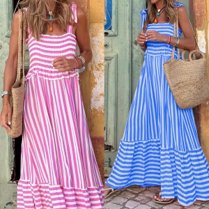 FD1060 in stock 2023 summer new cross-border women's clothing fashion temperament loose long skirt striped casual dress