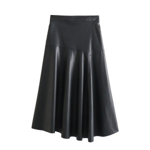 Foreign Trade 2024 Spring New Women's Clothing Imitation Leather PU High Waist slimming asymmetrical long skirt for women