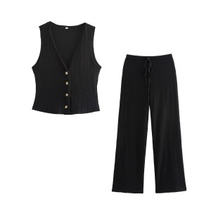 Foreign trade 2024 autumn new set sleeveless vest pants show temperament French V-neck socialite style 5039277