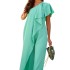 FD1329 in stock 2024 summer new cross-border women's fashionable solid color loose sloping shoulder long jumpsuit