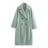 European and American women's winter new style solid color long sleeved lapel loose double breasted long coat jacket