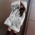 Casual loose hooded faux fur jacket, women's mid to long hoodie, autumn and winter Korean version, plush baseball jacket, leopard print