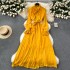 Long sleeved dress for women in spring 2024, new French retro elegant bow tie tie, waist cinching, big swing chiffon skirt