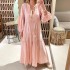 FD1315 in stock 2024 autumn new cross-border women's fashion V-neck bubble sleeve bohemian cotton and linen dress