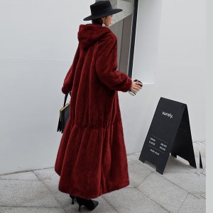 2021 winter new casual temperament European and American loose imitation otter rabbit fur coat women's hooded long coat trend