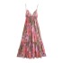 Foreign Trade 2024 European and American Spring and Summer New Fashion Style Printed Backless Strap Strap Dress for Women