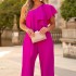 FD1329 in stock 2024 summer new cross-border women's fashionable solid color loose sloping shoulder long jumpsuit