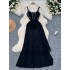 Evening Dress Women's New High end Elegant Dress Female Sexy Lace V-neck Waist Strap Mesh Long Dress